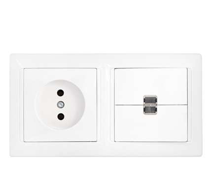 Блок СП (розетка без заземл. + 2-кл. выкл. с подсветкой) бел. Bylectrica 2В-РЦ-699