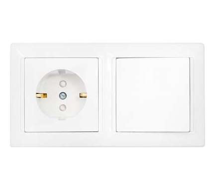 Блок СП (розетка с заземл. защ. шторки + 1-кл. выкл.) бел. Bylectrica В-РЦ-713