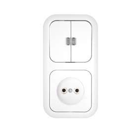 Блок СП (розетка без заземл. + 2-кл. выкл. с подсветкой) бел. Bylectrica 2В-РЦ-671