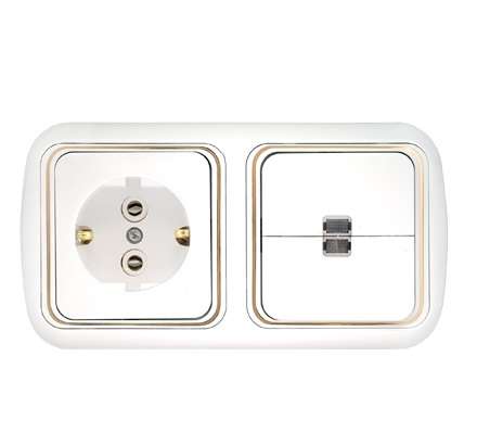 Блок СП (розетка с заземл. + 2-кл. выкл. с подсветкой) бел. Bylectrica 2В-РЦ-601