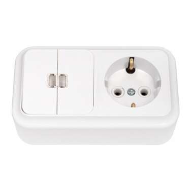 Блок ОП (розетка с заземл. + 2-кл. выкл. с подсветкой) бел. Bylectrica 2В-РЦ-569