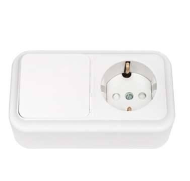 Блок ОП (розетка с заземл. защ. шторки + 1-кл. выкл.) бел. Bylectrica В-РЦ-577