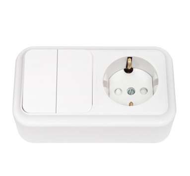 Блок ОП (розетка с заземл. защ. шторки + 2-кл. выкл.) бел. Bylectrica 2В-РЦ-579