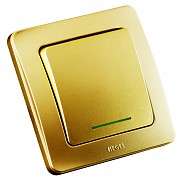 Переключатель 1-кл. СП Мастер 16А IP20 250В с индикацией зол. HEGEL ВС16-362-07