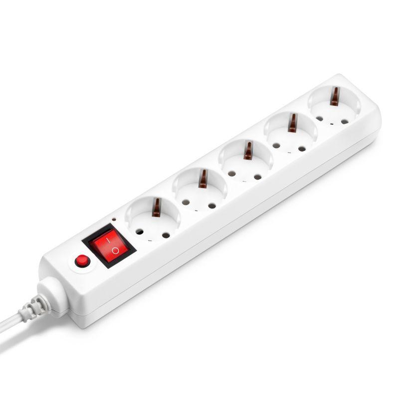 Удлинитель с сетевым фильтром 5х1.8м с заземл. 10А IP20 500SH-1.8-UPS-W CCA 3х0.75 вилка для ИБП бел. BURO 992304