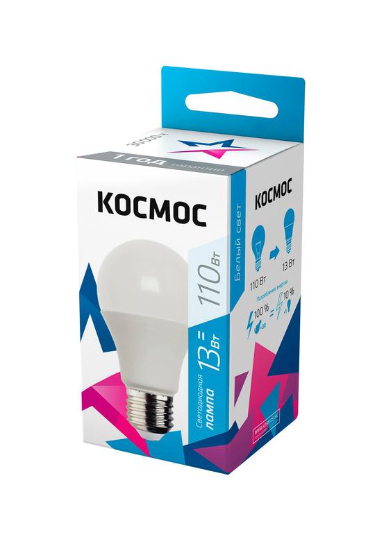 Лампа светодиодная A60 13Вт 4500К E27 220В КОСМОС Lksm_LED13wA60E2745