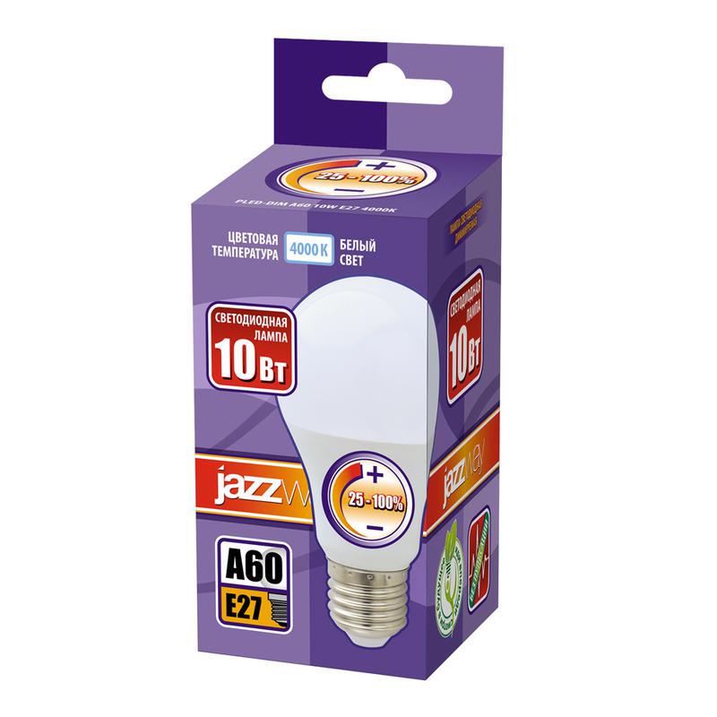 Лампа светодиодная PLED-DIM 10Вт A60 грушевидная 4000К нейтр. бел. E27 820лм 220-240В диммир. JazzWay 2859228