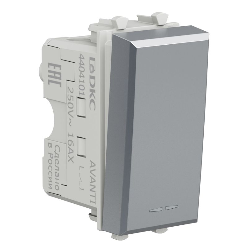 Выключатель модульный 1-кл. 1мод. Avanti "Закаленная сталь" 16А сер. DKC 4404101