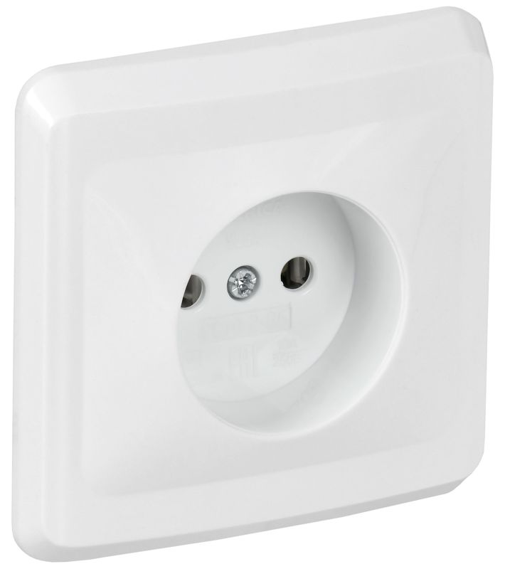 Розетка 1-м СП Вега РС10-2-ВБ 10А IP20 без заземл. без защ. шторок бел. GENERICA ERV10-K01-10-DM