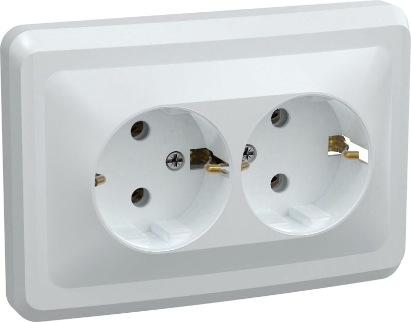 Розетка 2-м СП Вега РС12-3-ВБ с заземл. контактом без защ. шторок 16А бел. GENERICA ERV21-K01-16-DM
