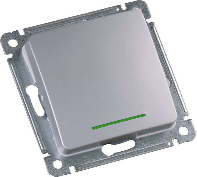 Механизм кнопки звонковой СП 1-кл 16А 250В с индик. серебр. HEGEL ВС10-432-06