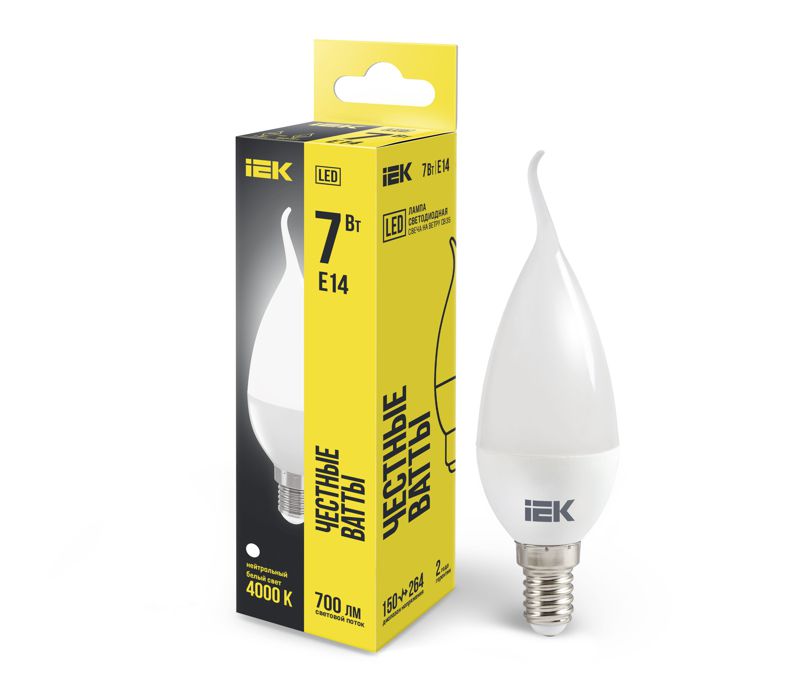 Лампа светодиодная 7Вт CB35 свеча на ветру 4000К нейтр. бел. E14 230В IEK LLE-CB35-7-230-40-E14