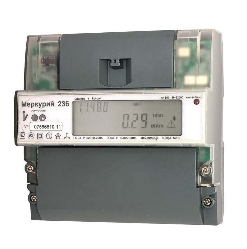 Счетчик Меркурий 236 ART-03 PQRS 3ф 5-10А класс точн. 0.5S/1.0 многотариф. оптопорт RS-485 на DIN-рейку ЖКИ Екат. вр. Инкотекс М0000051672