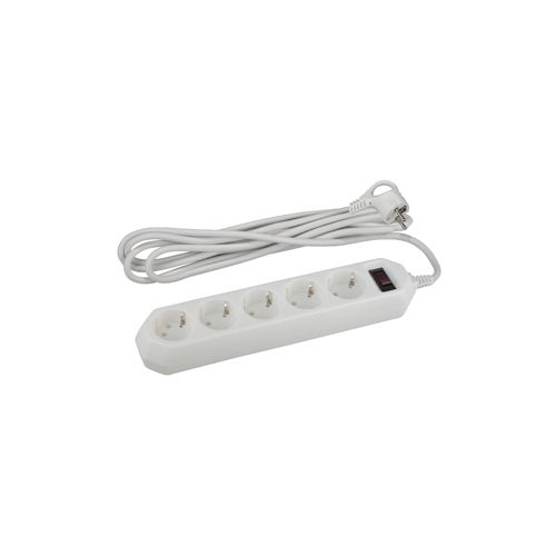 Удлинитель с сетевым фильтром 5х5м с заземл. 10А IP20 USF-5es-5m-W ПВС 3х0.75 с выкл. бел. Эра Б0019738