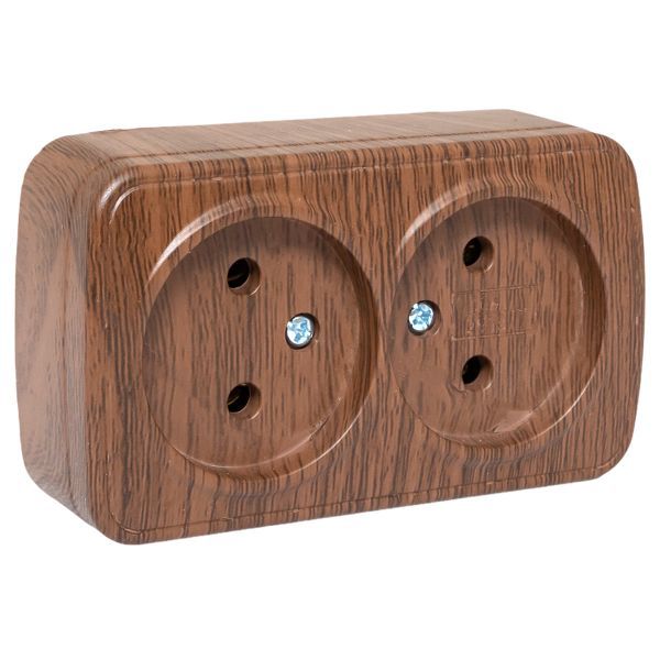 Розетка 2-м ОП Минск 10А IP20 без заземл. темн. дерево EKF EGR10-102-40