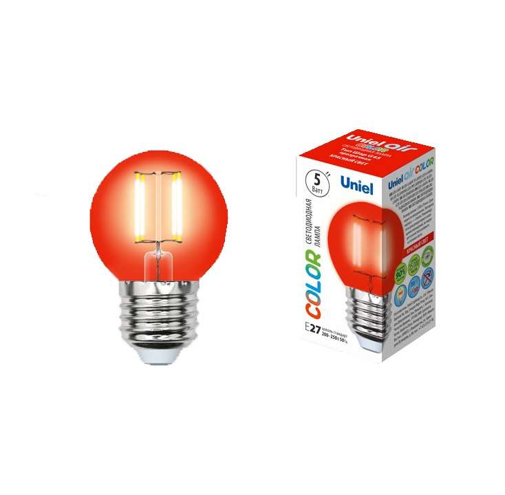 Лампа светодиодная LED-G45-5W/RED/E27 GLA02RD форма "шар" Air color красн. упак. картон Uniel UL-00002986