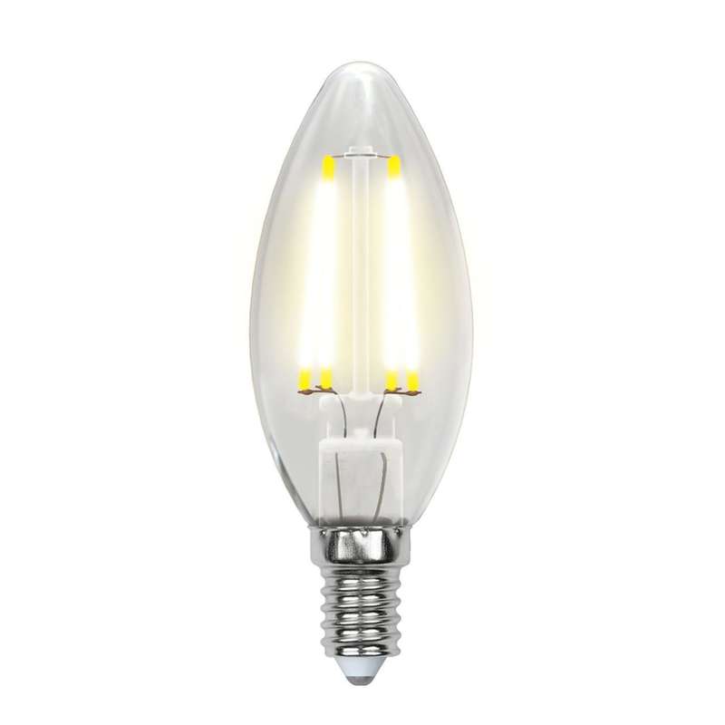 Лампа светодиодная LED-C35-5W/WW/E14/CL/DIM GLA01TR форма "свеча" прозр. Air теплый бел. 3000К диммир. упак. картон Uniel UL-00002860