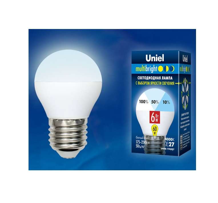 Лампа светодиодная LED-G45-6W/NW/E27 /FR/MB PLM11WH Multibright 6Вт шар матовая 4000К нейтр. бел. E27 100-50-10 (упак. картон) Uniel UL-00002378