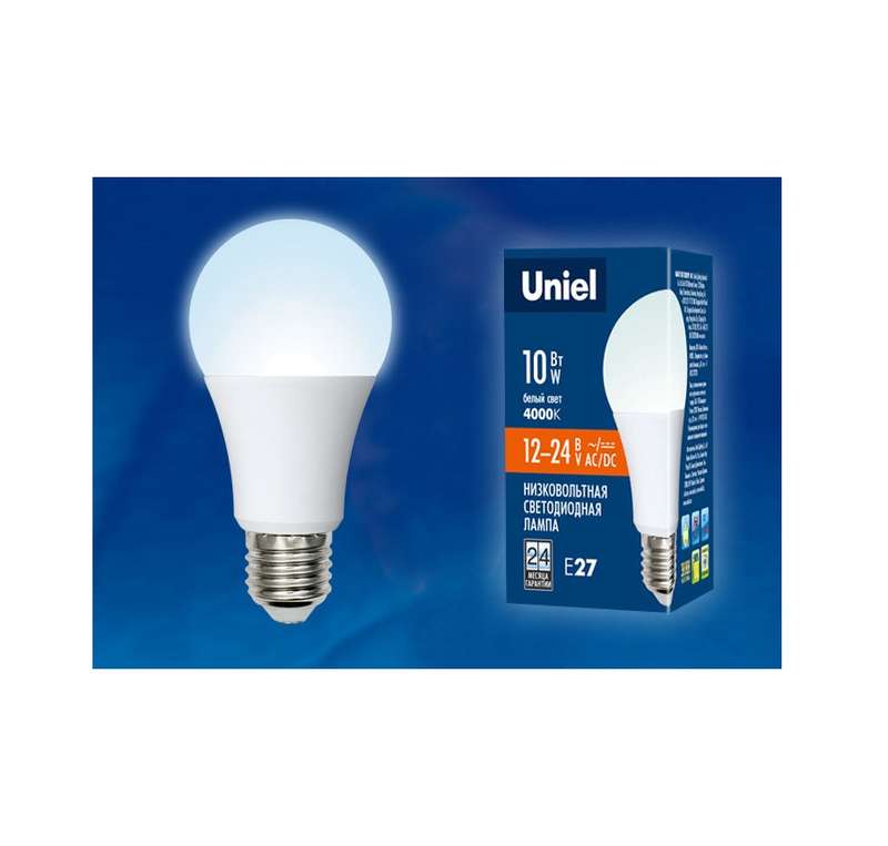 Лампа светодиодная LED-A60-10W/NW/E27 /FR/12-24V PLO55WH 10Вт грушевидная матовая 4000К нейтр. бел. E27 12-24В (упак. картон) Uniel UL-00002381