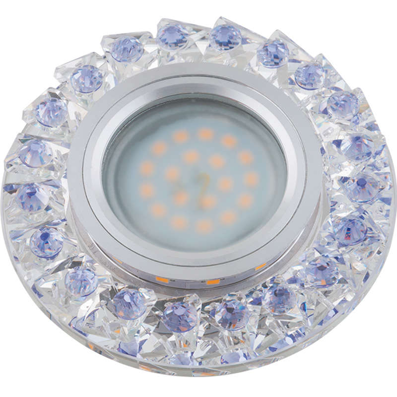Светильник декоративный Luciole DLS-L120 GU5.3 CHROME/CLEAR+PURPLE GU5.3 встраив. доп. светодиод. подсветка 3Вт без лампы основание метал. хром отделка кристалл прозр. с элементами фиолет. Fametto UL-00000367