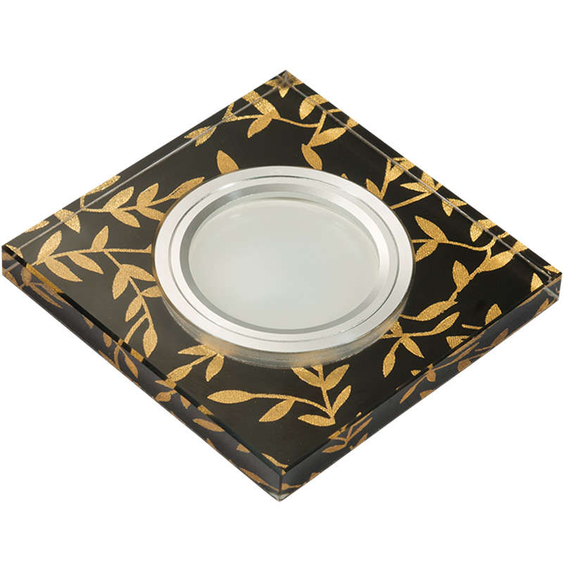 Светильник декоративный Luciole DLS-L205 GU5.3 CHROME/BLACK GU5.3 встраив. квадрат доп. светодиод. подсветка 3Вт без лампы основание метал. хром отделка стекло с зол. на черн. фоне Fametto UL-00000380