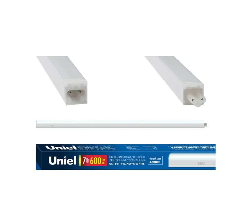 Светильник линейный светодиодный ULI-E01-10W/NW/K WHITE (аналог T5) с выкл. свет бел. 4000К 850лм корпус бел. Uniel UL-00002727