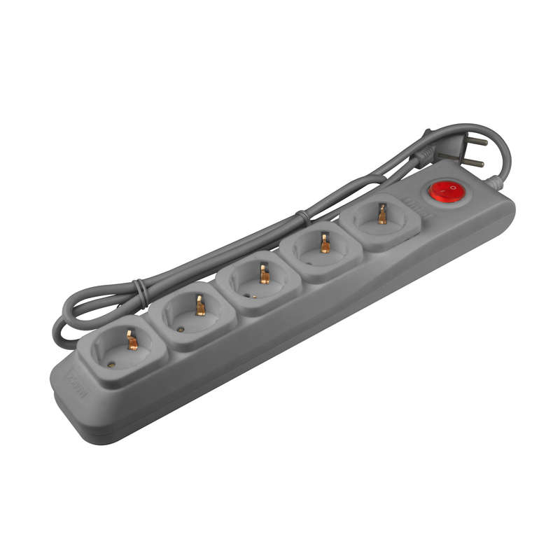 Удлинитель с сетевым фильтром 5х3м с заземл. 10А Lux SGSL5-3 GREY ПВС 3х0.75 защита от перенапряж. короткого замыкания Uniel UL-00001755