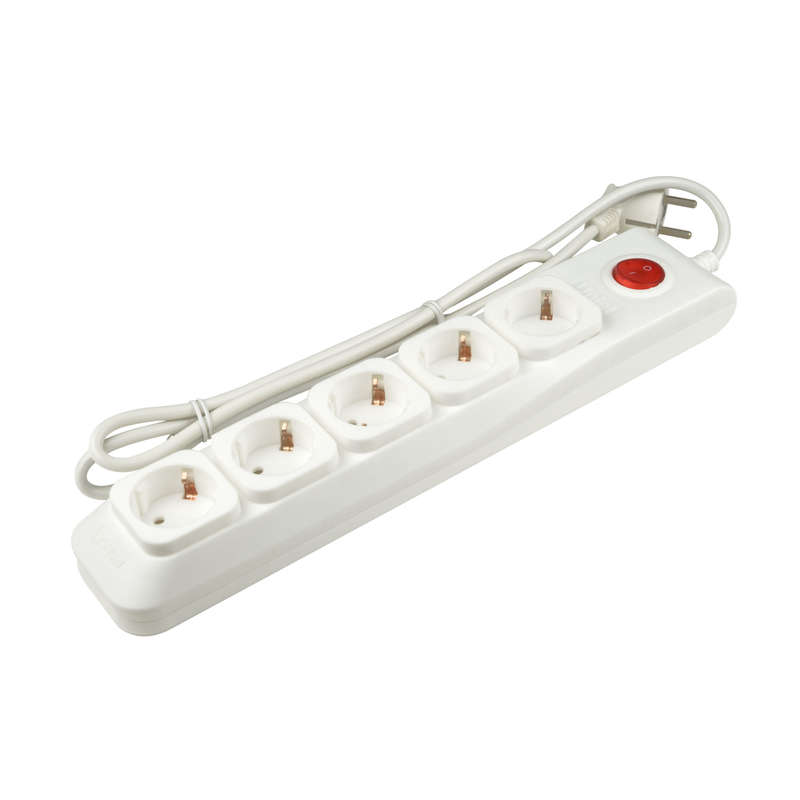 Удлинитель с сетевым фильтром 5х5м с заземл. 10А Lux SGSL5-5 WHITE ПВС 3х0.75 защита от перенапряж. короткого замыкания Uniel UL-00001756