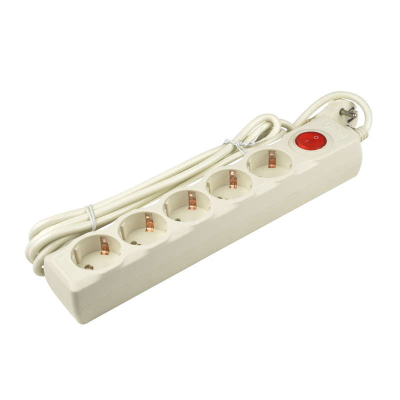 Удлинитель с сетевым фильтром 5х3м с заземл. 10А Universal SGSU5-3 IVORY ПВС 3х0.75 защита от перенапряж. короткого замыкания Uniel UL-00001745