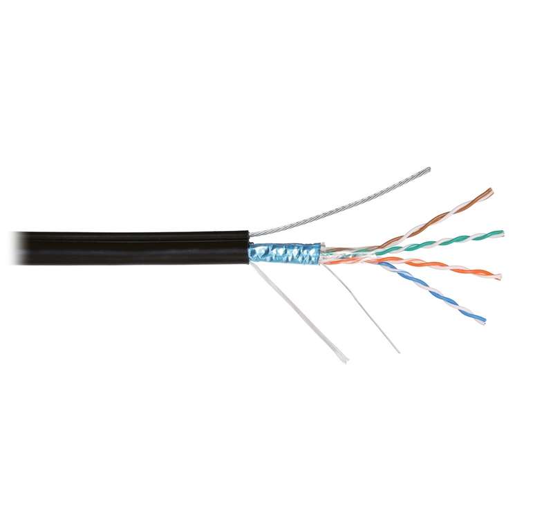 Кабель F/UTP кат.5E (класс D) 4 пары 24 AWG (0.50мм) тест по ISO/IEC 100МГц ОЖ BC чистая медь внешн. PE до -60град.C с многожил. тросом (7х0.41мм) черн. (уп.500м) NIKOLAN NKL 4905B-BK