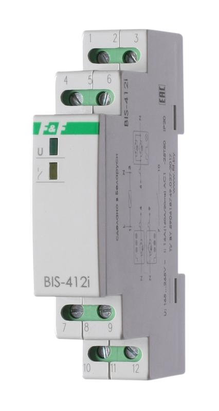 Реле импульсное BIS-412i (установка на DIN-рейку; для группового режима работы; для нагрузки с больш. пусков. током (160А/20мс)) F&F EA01.005.018