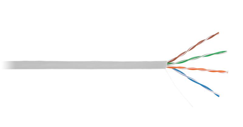 Кабель U/UTP кат.5E (класс D) 4 пары 100МГц ОЖ BC чистая медь внутр. PVC нг(В) сер. (уп.100м) NETLAN EC-UU004-5E-PVC-GY-1
