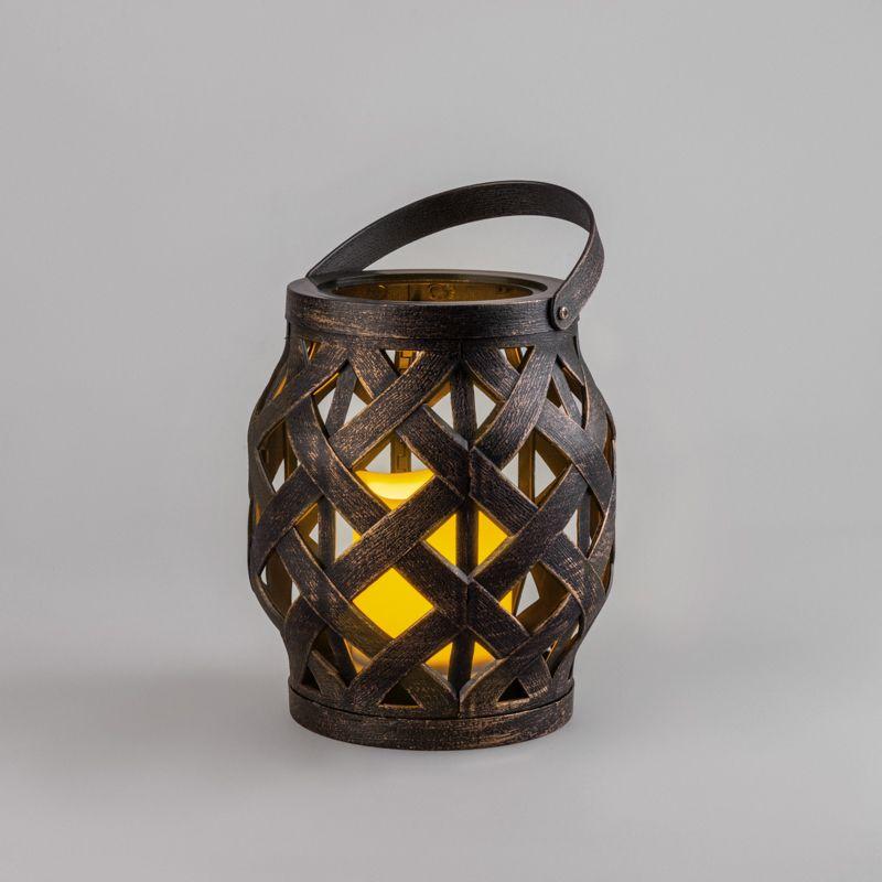 Фонарь декоративный 14х14х16.5см тепл. бел. со свечкой корпус плетеный бронз. Neon-Night 513-055