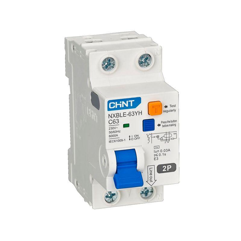 Выключатель автоматический дифференциального тока АВДТ NXBLE-63YH 2P C20 10мА тип AC 6кА электронный (R) CHINT 515385
