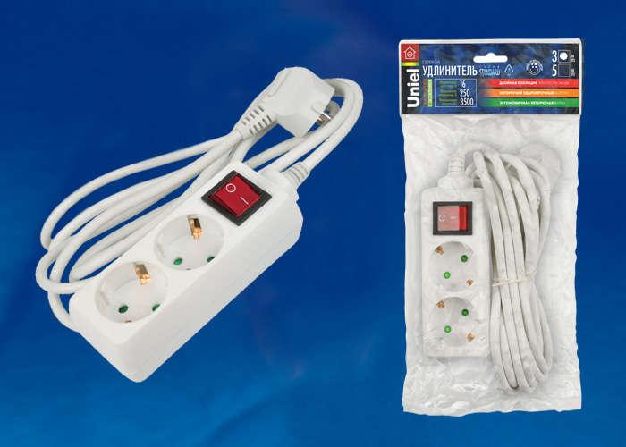 Удлинитель 2х3м с заземл. Standart S-GCD2-3B с выкл. Uniel 02915