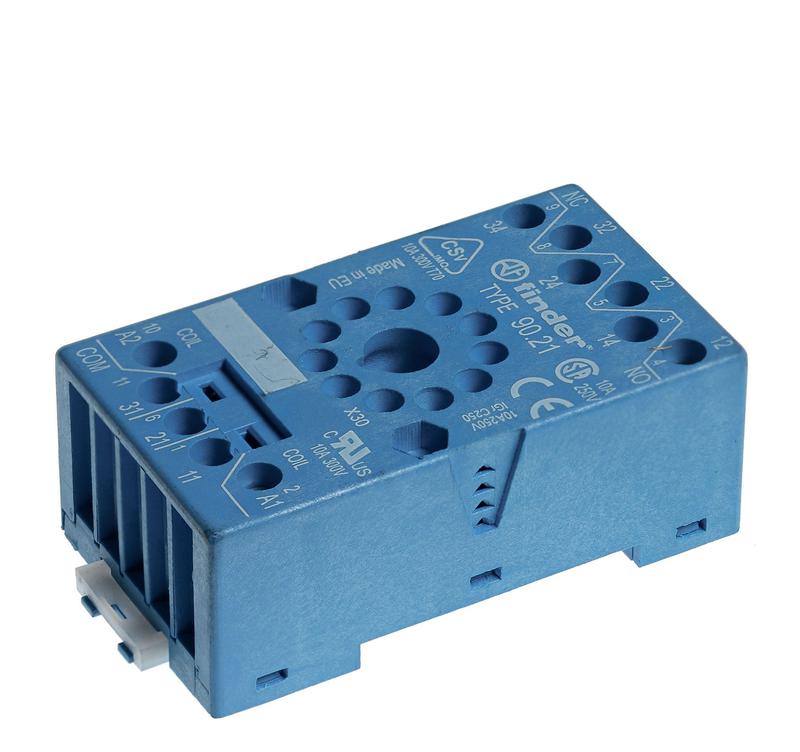 Розетка с винт. клеммами (с зажимной клетью) для реле 60.12 таймера 88.12 модули 99.01 в комплекте металлич. клипса 090.33 син. FINDER 9020SMA