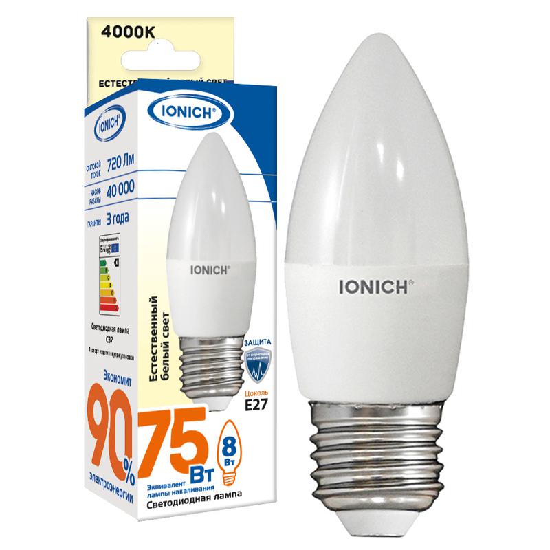 Лампа светодиодная ILED-SMD2835-C37-8-720-220-4-E27 (1306) IONICH 1538
