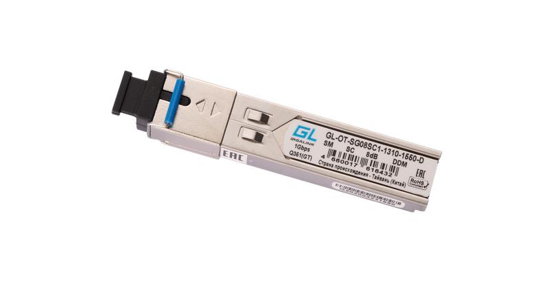 Модуль SFP WDM 1.25Гбит/с одно волокно SM SC Tx:1310/Rx:1550 нм DDM 8 дБ (до 3км) NIKOMAX GL-OT-SG08SC1-1310-1550-D