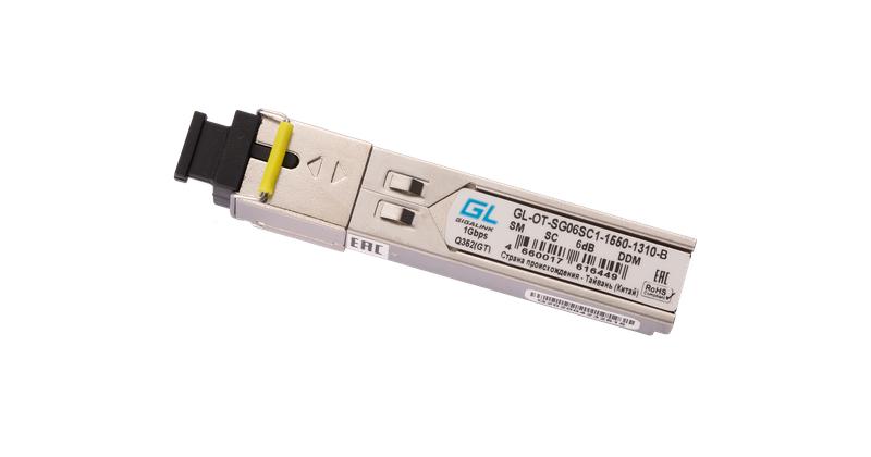 Модуль SFP WDM 155Mb/1.25Gb/s одно волокно SM SC Tx:1550/Rx:1310нм 6дБ до 3км NIKOMAX GL-OT-SG06SC1-1550-1310-B