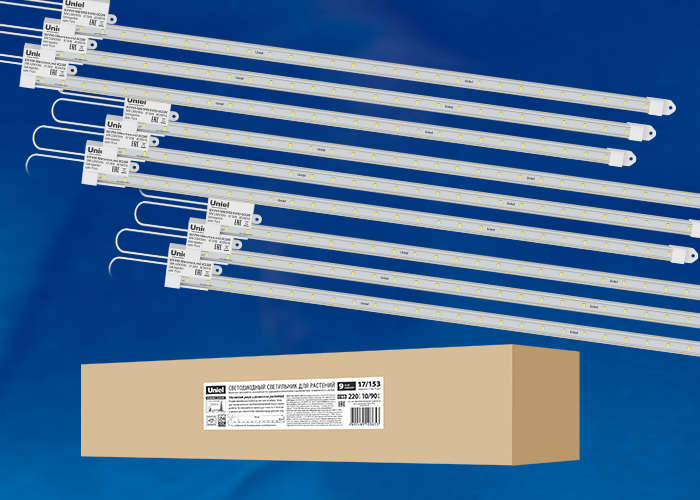 Светильник светодиодный ULY-P90-10W/SPFR/K CLEAR AC220V KIT09 10Вт IP65 600мм накладной линейный для растений спектр для фотосинтеза (уп.9шт) Uniel UL-00003852