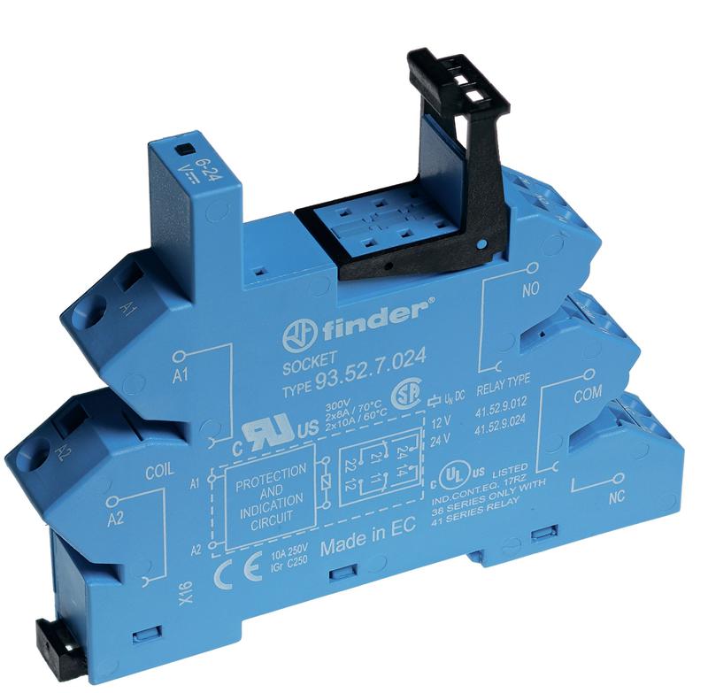 Розетка с безвинт. клеммами (пружинный зажим) для реле 41 серии 24В DC в комплекте пластик. клипса опции: LED FINDER 93527024