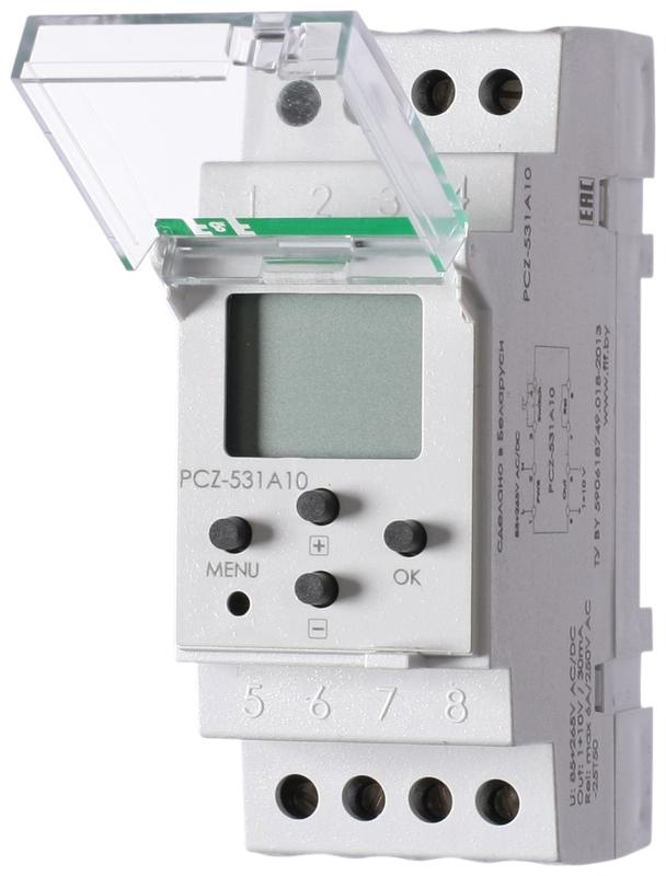 Реле времени PCZ-531A10 6А 85-265В AC/DC 1NO IP20 1-10В/30мА 2мод. 1 канал аналог. выход; программирован. изменения уровня яркости; недел. цикл; установка на DIN-рейку F&F EA02.002.015