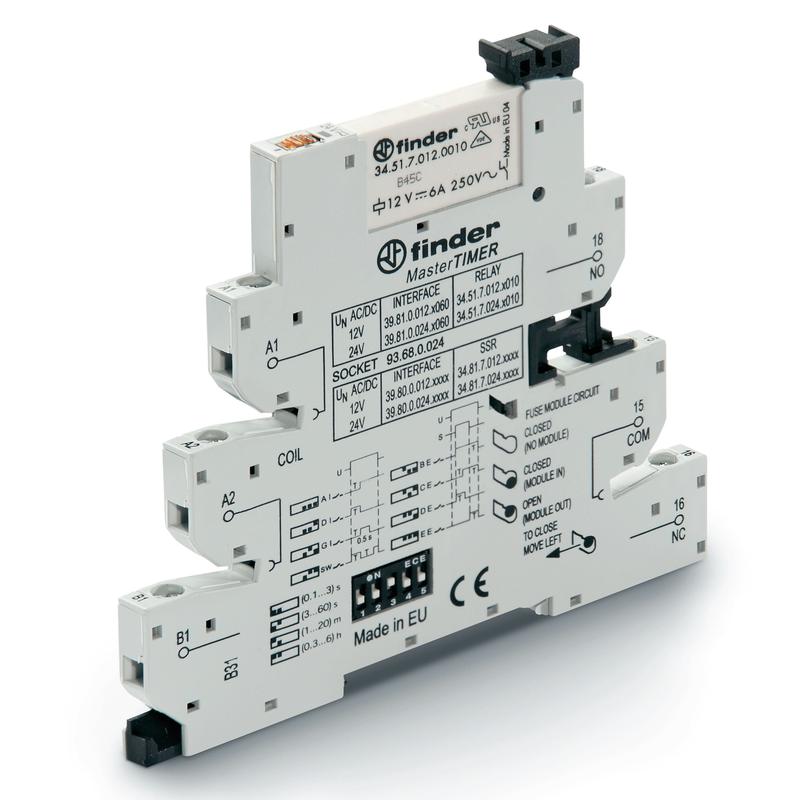 Модуль интерфейсный электромеханич. реле с таймером MasterTimer (мультифункц.: AI DI GI SW BE CE DE EE) 1CO 6А AgNi 24В AC/DC IP20 винт. клеммы FINDER 398100240060