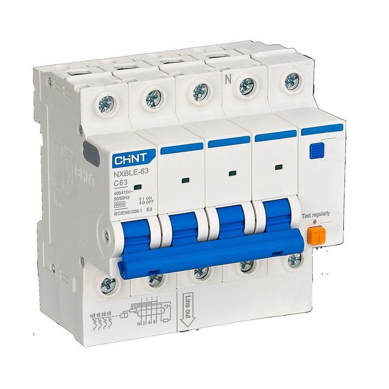 Выключатель автоматический дифференциального тока АВДТ NXBLE-63YH 4P D40 30мА тип AC 6кА электронный (R) CHINT 539920
