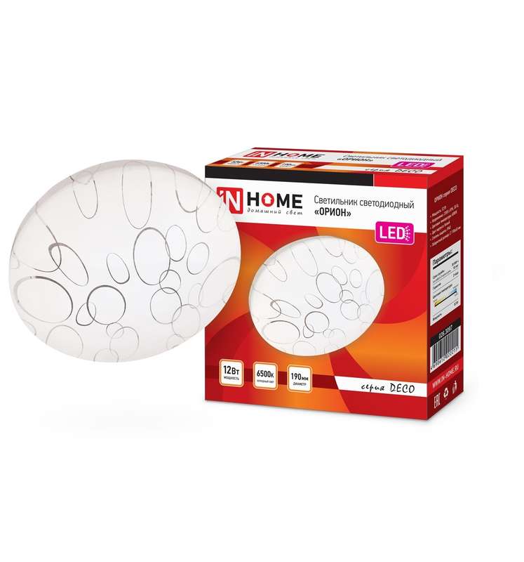 Светильник светодиодный DECO ОРИОН 12Вт 6500К 1080лм 230В 210х65мм IN HOME 4690612022215