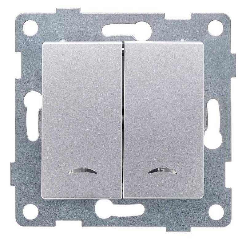 Выключатель 2-кл. СП Ugra 10А 250В с индикацией механизм серебр. GUSI С11В28-004