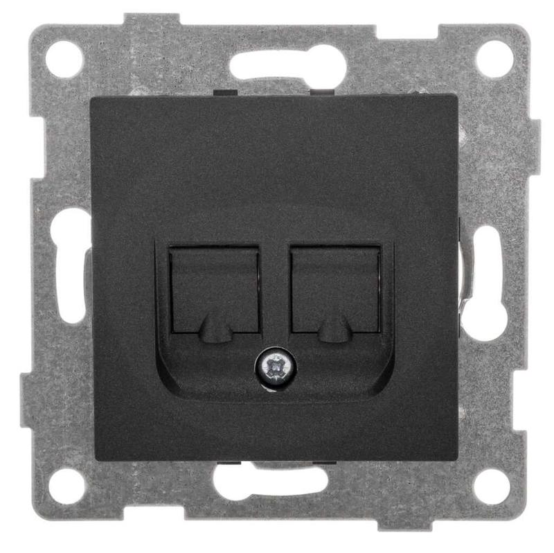 Розетка компьютерная + телефонная 2-м СП Ugra RJ45 + RJ12 механизм графит GUSI С11КТ-010