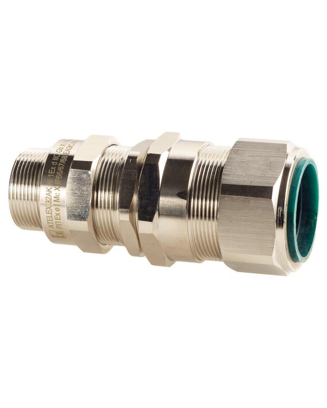 Ввод кабельный взрывозащ. М32х1.5 с уплотнением для бронир. силового кабеля d внешн. 17-25.9мм d наружн. 23.7-33.9мм М32х1.5 6g 1ExdIIC Gb X / 1ExeII Gb X IP66/67/68 и гайкой латунь Extherm 32AK 05