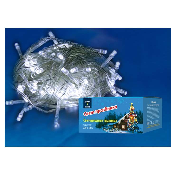 Гирлянда светодиодная ULD-S0700-060/DTA WHITE IP20 7м с контроллером 60 светодиодов бел. провод прозр. Uniel UL-00005260