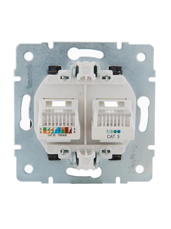Розетка компьютерная + телефонная 2-м СП Karina RJ45 + RJ11 механизм черн. бархат LEZARD 707-4288-143